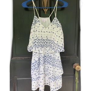 Devlin White Dress with Blue Embroidered Flowers